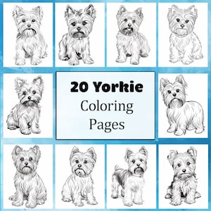 Yorkie Coloring Pages, Pet Portrait, 20 Prints, Printable Coloring Page, Coloring for Adults and Kids, Instant Download, Commercial Use