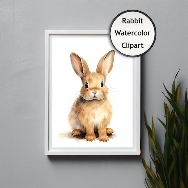 Bunny Rabbit, Watercolor Clipart, Transparent, Wall Art, Animal Clipart, Scrapbooking, PNG, Digital Download, Commercial Use