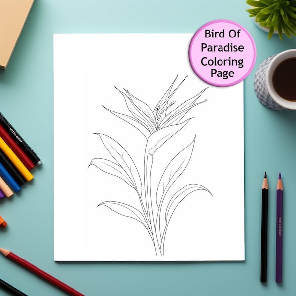 Bird of Paradise Flower, Coloring Page, Flower Portrait, Printable Coloring Page, Coloring for Kids/Adults, Instant Download, Commercial Use