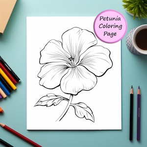 Petunia, Flower, Coloring Page, Flower Portrait, Printable Coloring Page, Coloring for Kids and Adults, Instant Download, Commercial Use