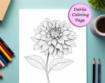 Dahlia | Flower | Coloring Page | Flower Portrait | Printable Coloring Page | Coloring for Adults | Instant Download | Commercial Use