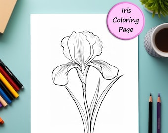 Iris, Flower Coloring Page, Flower Portrait, Printable Coloring Page, Coloring for Kids and Adults, Instant Download, Commercial Use