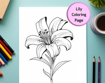 Lily | Flower | Coloring Page | Flower Portrait | Printable Coloring Page | Coloring for Adults | Instant Download | Commercial Use