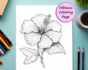 Hibiscus | Flower | Coloring Page | Flower Portrait | Printable Coloring Page | Coloring for Adults | Instant Download | Commercial Use