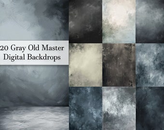 20 Gray Old Master Backgrounds, Vintage, Photography Digital Backdrop, Digital Background, Studio Portrait, PNG, Commercial Use