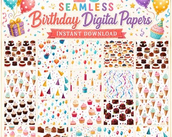 Birthday Seamless Patterns, Party Theme Designs (Digital Download)
