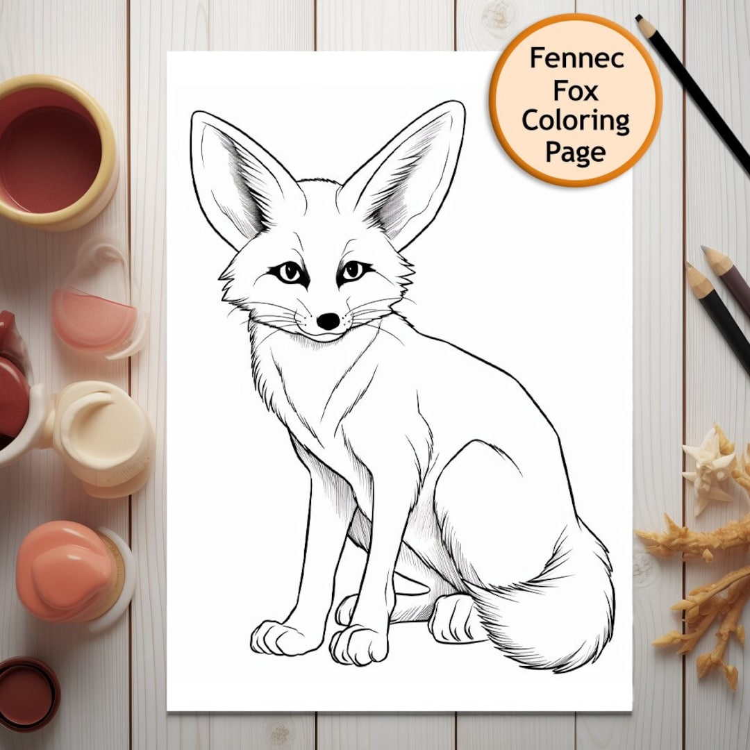 Fennec Fox Coloring Page, Printable Coloring Page, Coloring for Adults