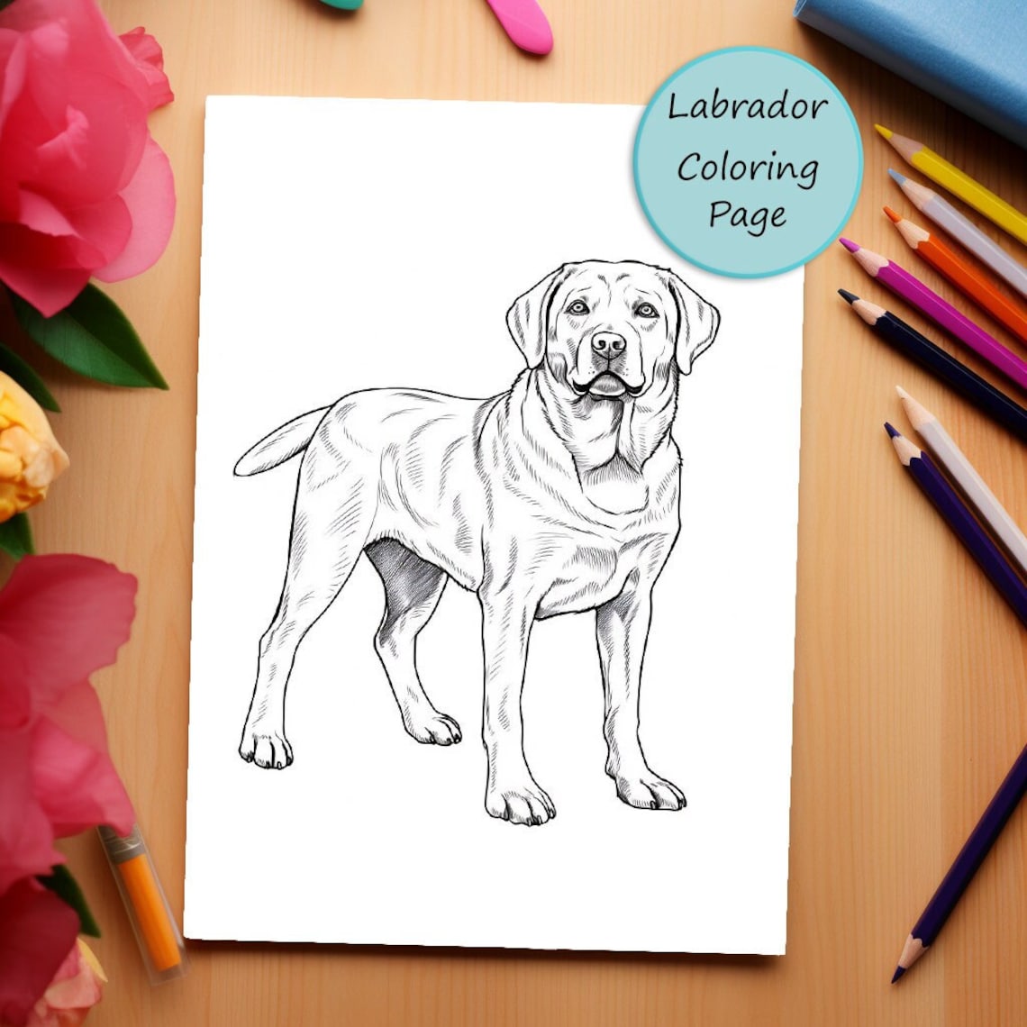 Labrador, Dog, Coloring Page, Dog Portrait, Printable Coloring Page, Coloring for Adults and ...