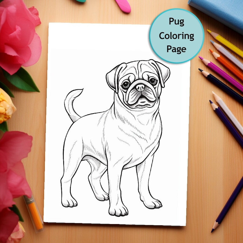 Pug, Dog, Coloring Page, Dog Coloring, Printable Coloring Page