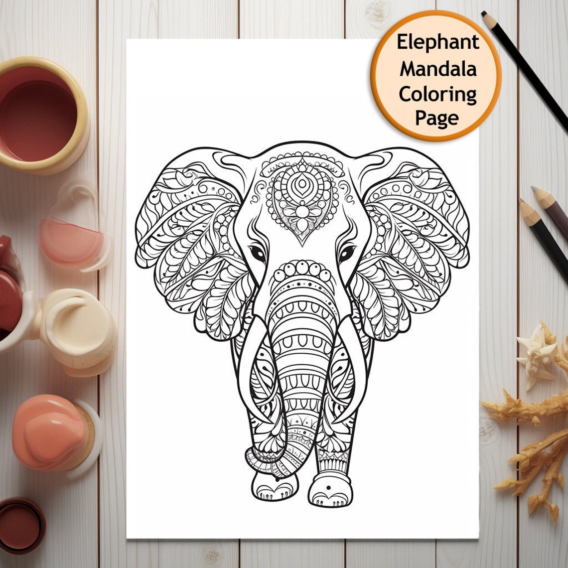 Mandala Elephant Coloring Page Printable Coloring Page - Etsy
