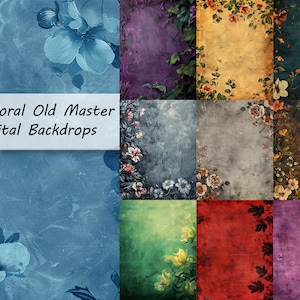 20 Floral Old Master Backgrounds, Vintage, Flowers, Photography Digital Backdrop, Digital Background, Studio Portrait, PNG, Commercial Use
