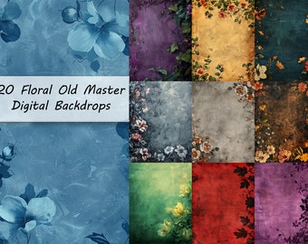 20 Floral Old Master Backgrounds, Vintage, Flowers, Photography Digital Backdrop, Digital Background, Studio Portrait, PNG, Commercial Use