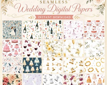 Wedding Seamless Pattern Set, 20 PNG Digital Papers (Digital Download)