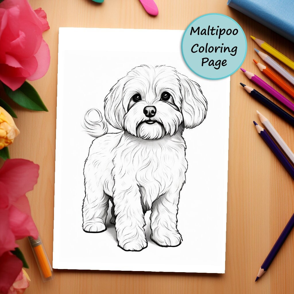 Maltipoo, Dog, Coloring Page, Pet Portrait, Dog Coloring, Printable ...