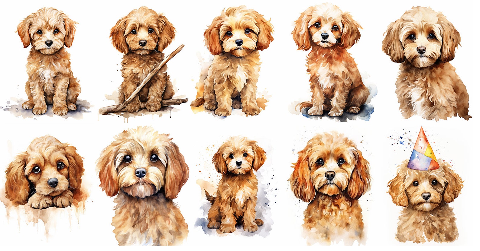 Cavapoo Watercolor Clipart, Dog Portrait, Scrapbooking, Journaling ...