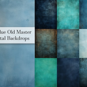 20 Blue Old Master Backgrounds, Vintage, Photography Digital Backdrop, Digital Background, Studio Portrait, PNG, Commercial Use