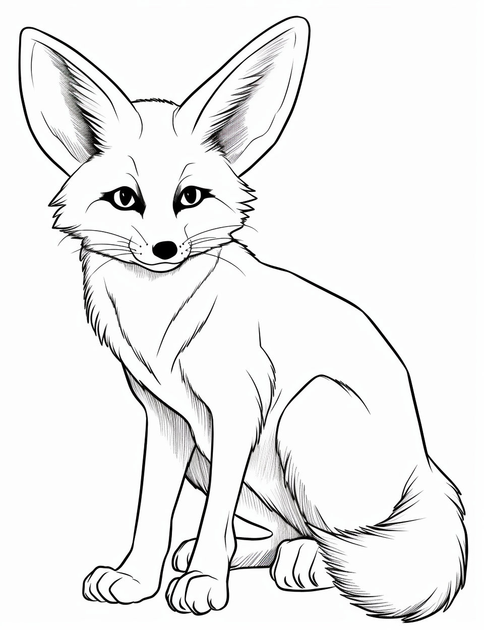 Fennec Fox Coloring Page, Printable Coloring Page, Coloring for Adults