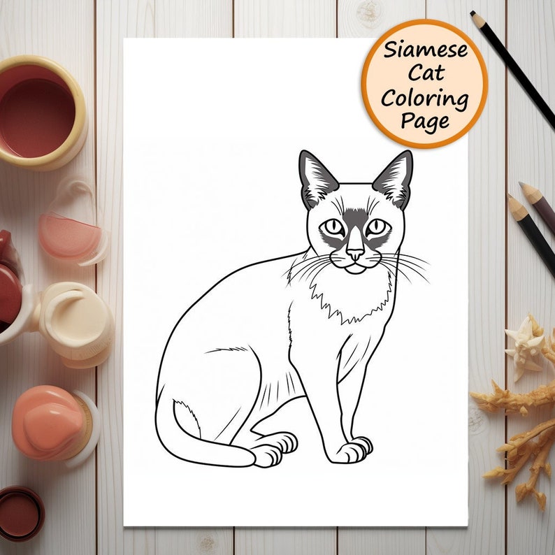 Siamese Cat Cat Coloring Page Cat Portrait Printable Coloring Page
