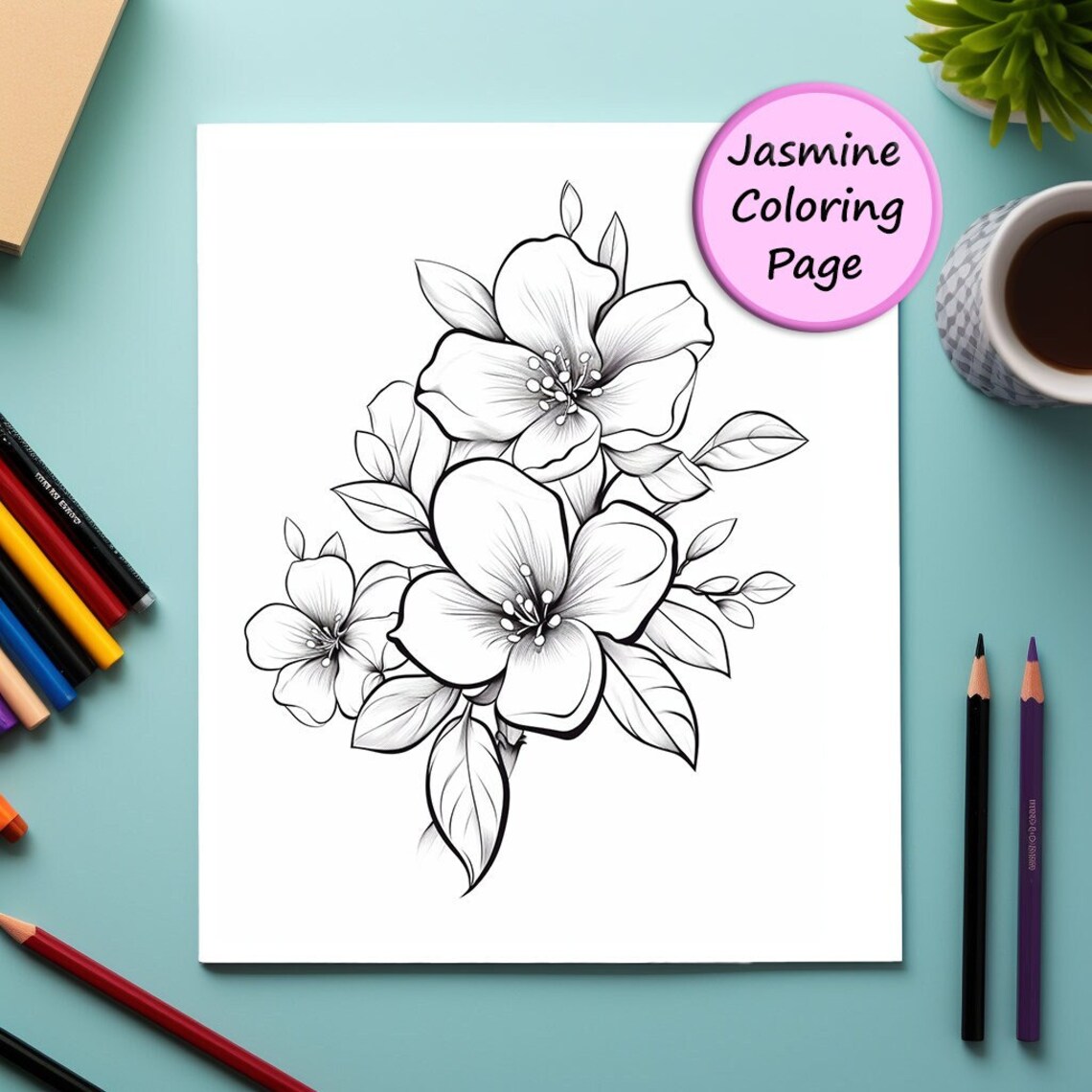 Jasmine | Flower | Coloring Page | Flower Portrait | Printable Coloring ...