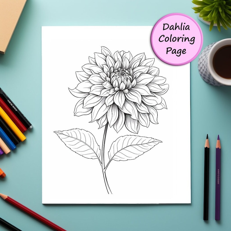 Dahlia | Flower | Coloring Page | Flower Portrait | Printable Coloring ...