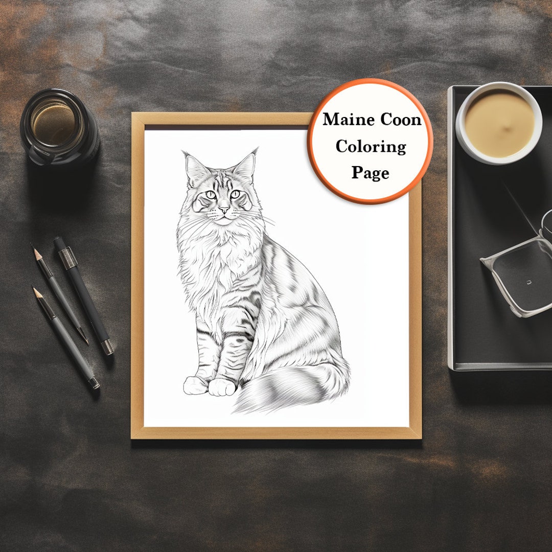 Maine Coon | Cat | Coloring Page | Cat Portrait | Printable Coloring Page | Coloring for Adults ...