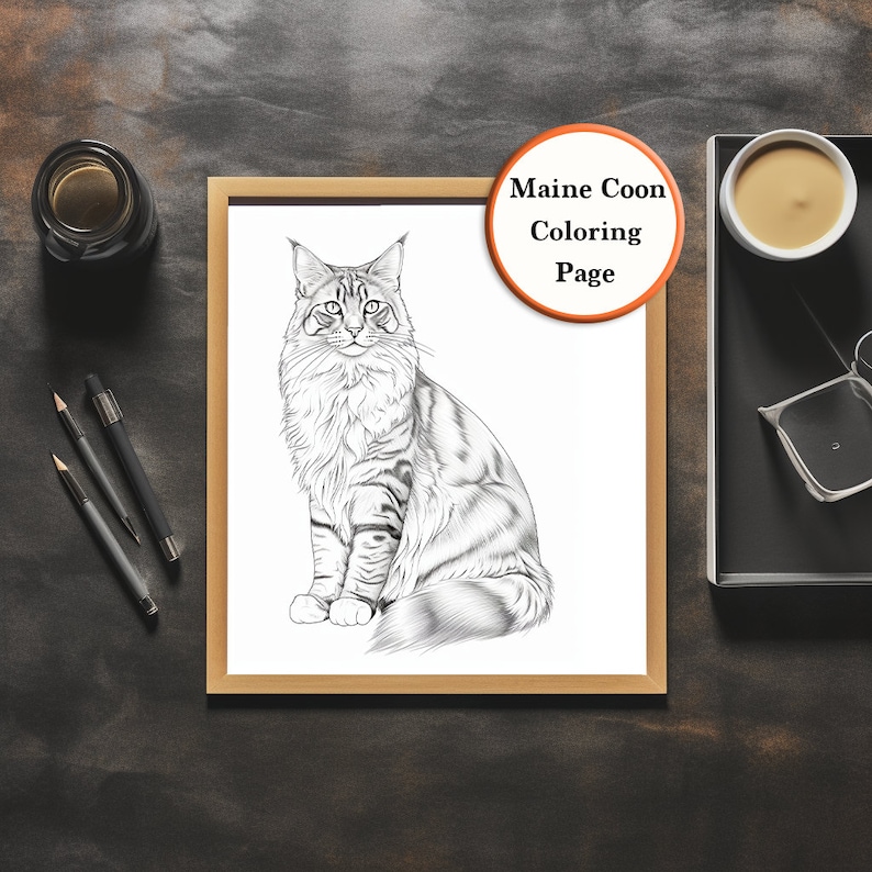 Maine Coon Cat Coloring Page Cat Portrait Printable Coloring Page