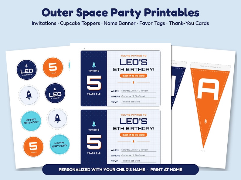 Personalized Outer Space Birthday Party Printables, Space Invitation ...
