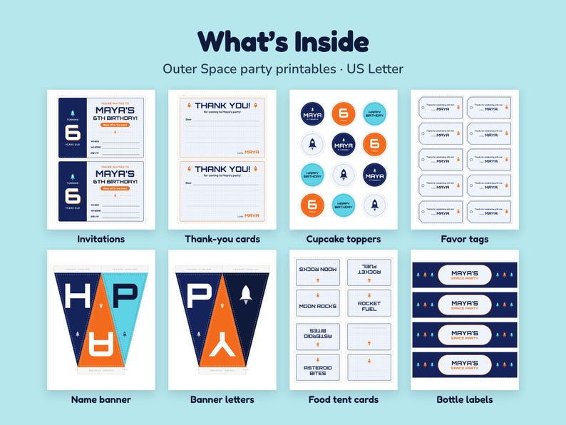Personalized Outer Space Birthday Party Printables, Space Invitation ...
