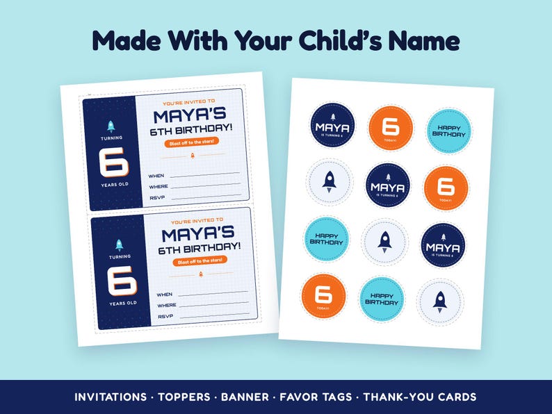 Personalized Outer Space Birthday Party Printables, Space Invitation ...