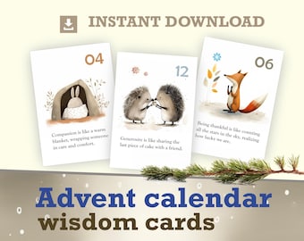 Druckbare Adventskalender Karten Weihnachten Countdown Brainy Zitate Affirmation und Achtsamkeitskarten Einzigartiges Weihnachtsgeschenk zum Ausdrucken