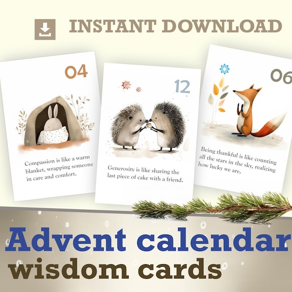 Printable Advent Calendar Cards Christmas Countdown Brainy Quotes Affirmation and Mindfulness Cards Unique Holiday Gift to Print