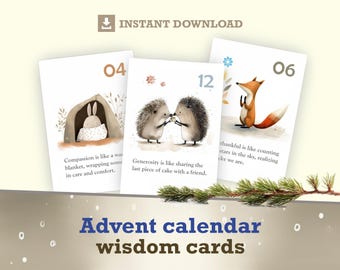 Printable Advent Calendar Cards Christmas Countdown Brainy Quotes Affirmation and Mindfulness Cards Unique Holiday Gift to Print