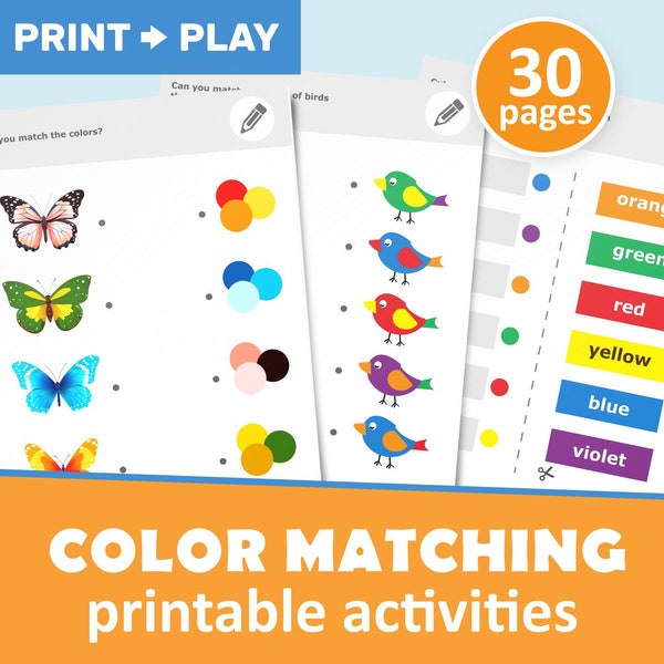 Printable Colors Activity Book for Kids, Preschool and Kindergarten, Matching Colors & Patterns, Early Learning Busy Book Worksheets