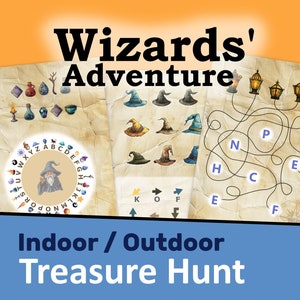 Printable Wizard Treasure Hunt, Indoor Outdoor Clues, Birthday Party, Family Game, Magical Puzzles, Instant Download, Wizards&#39; Adventure