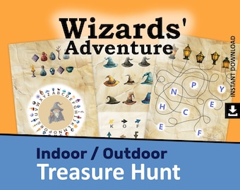 Printable Wizard Treasure Hunt, Indoor Outdoor Clues, Birthday Party, Family Game, Magical Puzzles, Instant Download, Wizards' Adventure