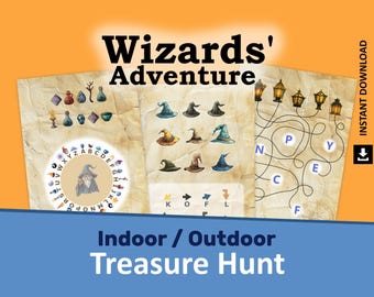 Printable Wizard Treasure Hunt, Indoor Outdoor Clues, Birthday Party, Family Game, Magical Puzzles, Instant Download, Wizards' Adventure