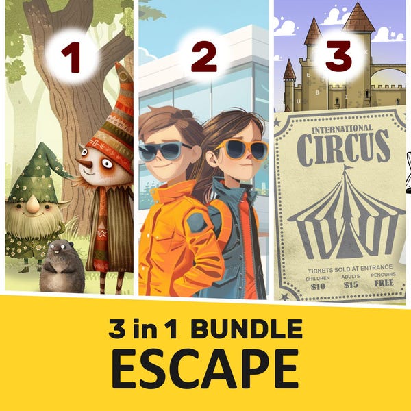 Printable Escape Room for Kids: 3-Game Bundle, Escape Kit, Party Game, Instant Download, Home Adventure, Value Pack, Kids and Teens, PDF
