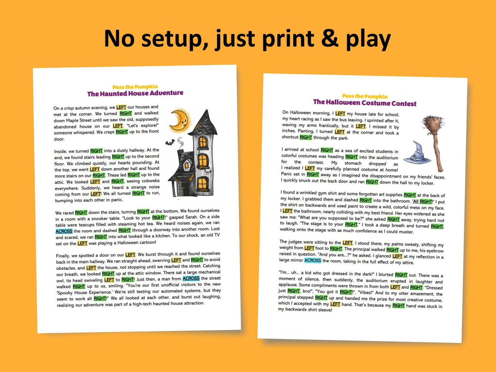 Pass the Pumpkin LEFT and RIGHT Game, Printable Halloween Game, All ...