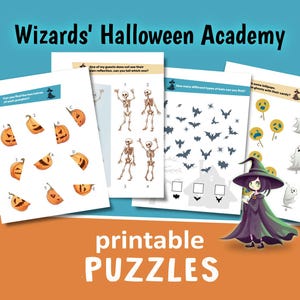 Halloween Wizard Academy Puzzles: Magic School Challenges, Ages 5+ (Printable PDF)