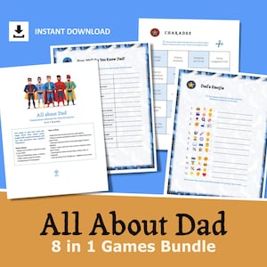 Father's Day games, All about dad, Printable game bundle, Family reunion party activities, Digital download, Birthday party, DIY games