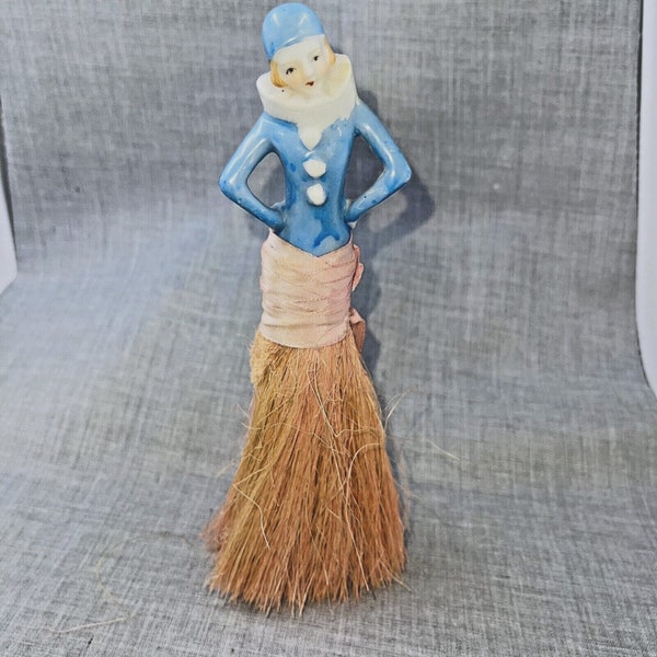 Vtg Porcelain Half Doll Half Brush Broom Lady Figurine Vanity 8" Japan Whisk