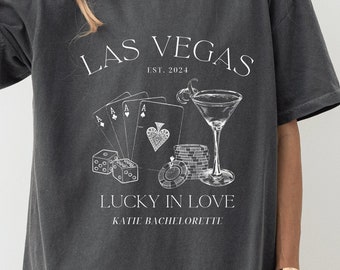 Las Vegas Bachelorette Shirts Lucky in Love Bachelorette Party Shirt Drink and Dice Casino Bachelorette Custom Location Cocktail Club Shirt