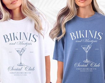 Bikinis and Martinis Bachelorette Shirt Custom Beach Bachelorette Social Club Shirt Personalized Luxury Bachelorette Party Favor Bride Shirt