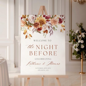 Boho Rehearsal Dinner Welcome Sign, The Night Before Welcome Sign Template, Fall Wedding Decor, Fall Rehearsal Dinner Sign Wedding Rehearsal