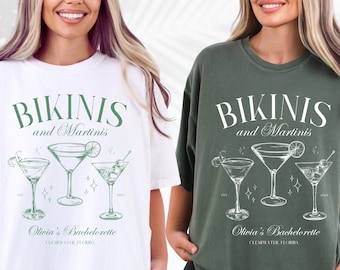 Bikini&#39;s en martini&#39;s vrijgezellenfeest shirts strand vrijgezellenfeest shirt gepersonaliseerde luxe vrijgezellenfeest shirts martini shirt