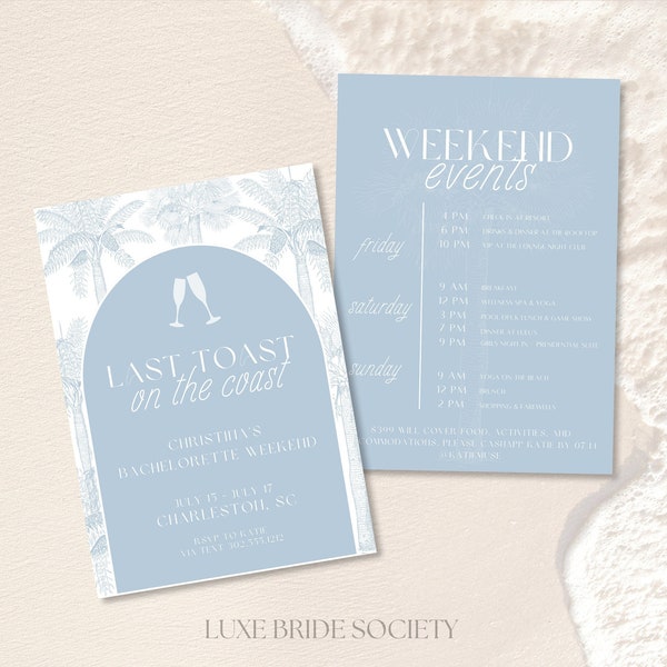 Invitation EVJF côtier et modèle d'itinéraire, dernier toast sur la côte, grand-mère côtière, EVJF à la plage, modèle de toile, EVJF