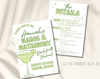 Margs and Matrimony Bachelorette Invitation and Itinerary Template, Mexico Bachelorette, Beach Bachelorette Weekend Itinerary Canva Template