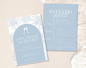 Coastal Bachelorette Invitation and Itinerary Template, Last Toast on the Coast, Coastal Grandma, Beach Bachelorette, Canva Template, Hen do