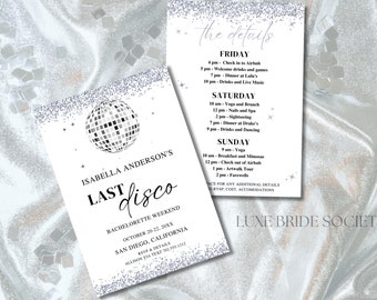 Last Disco Bachelorette Invitation and Itinerary Template, Retro Bachelorette, 70s Bachelorette Invite, Disco Invite, Canva Template, Hen do