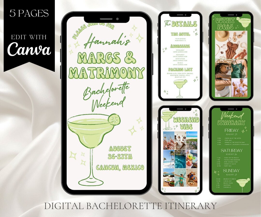 Margs and Matrimony Bachelorette Weekend, Digital Itinerary ...